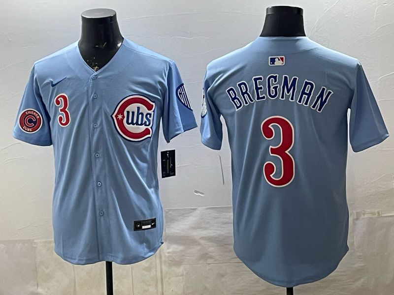 Men 2026 Chicago Cubs #3 Bregman Light Blue Throwback Game Nike MLB Jersey style 003